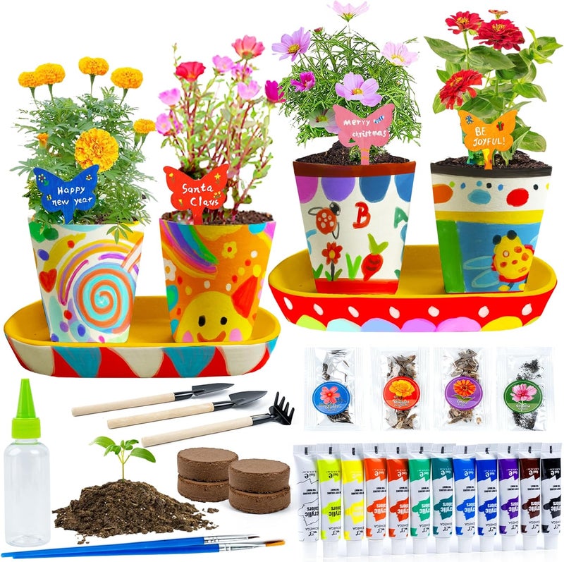 RGBDOT Kids Gardening Set Paint and Plant Stoneware Flower Gardening Kit with 4 Pots Arts and Crafts for Kids Ages 8-12 Best Children’s Day Gift for Girls Boys Ages 5 6 7 8 9 10 - Image 1
